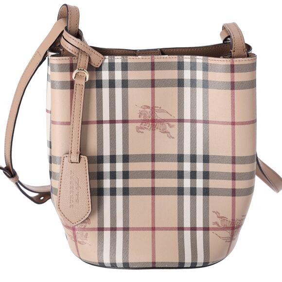 BURBERRY London England Check Bucket Bag Beige Multi Leather - Picture 5 of 9